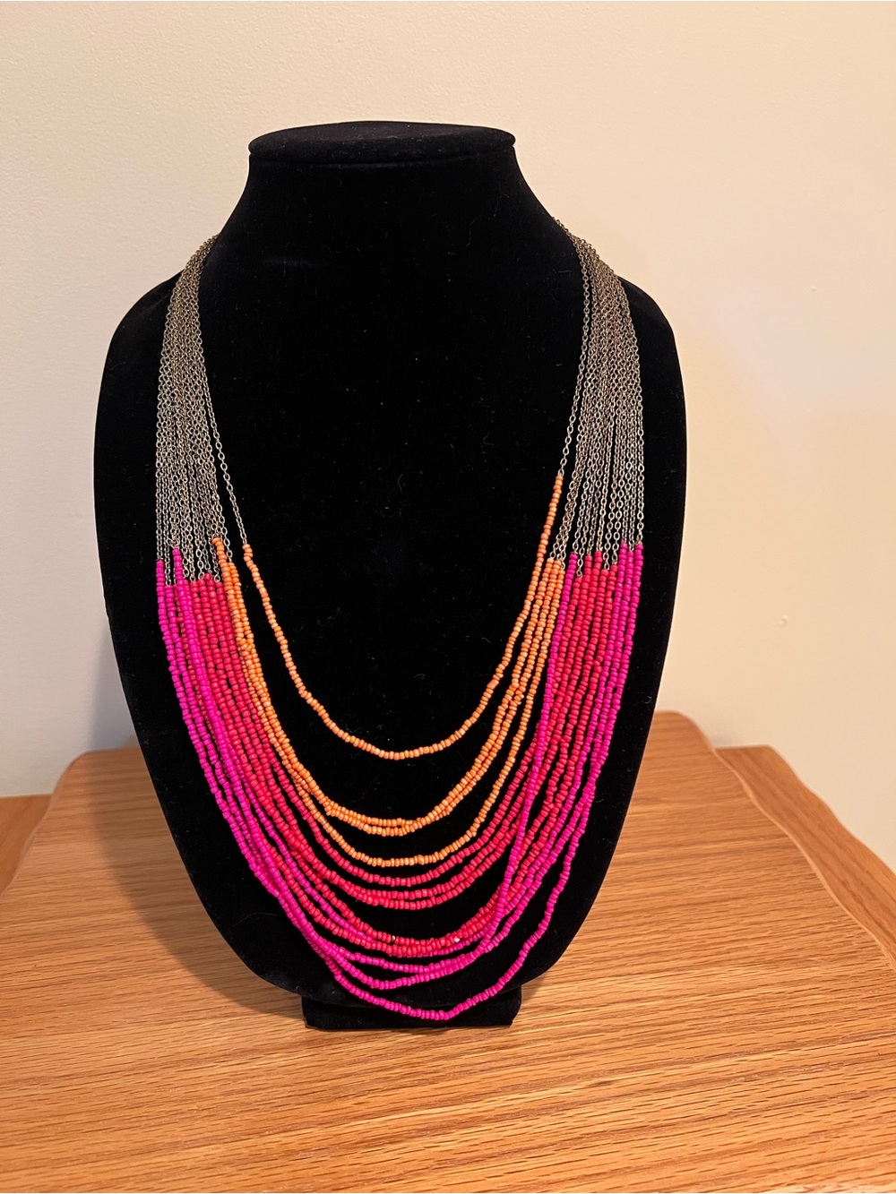 Vibrant Pink & Orange Multi-Strand Beaded Necklace for Women